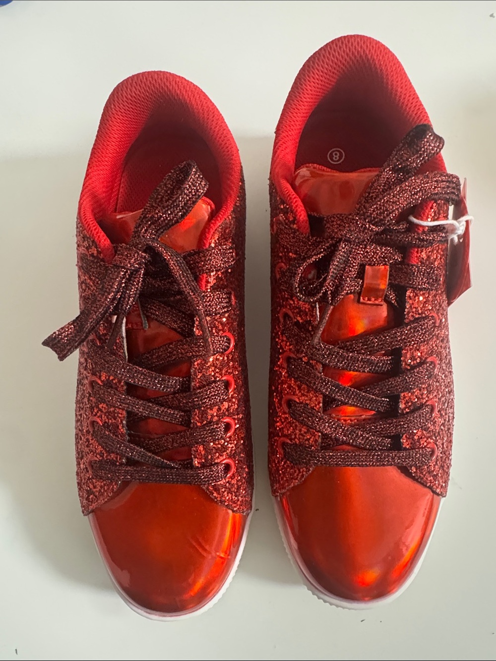 Women’s Red Glitter Lace-Up Fashion Sneakers